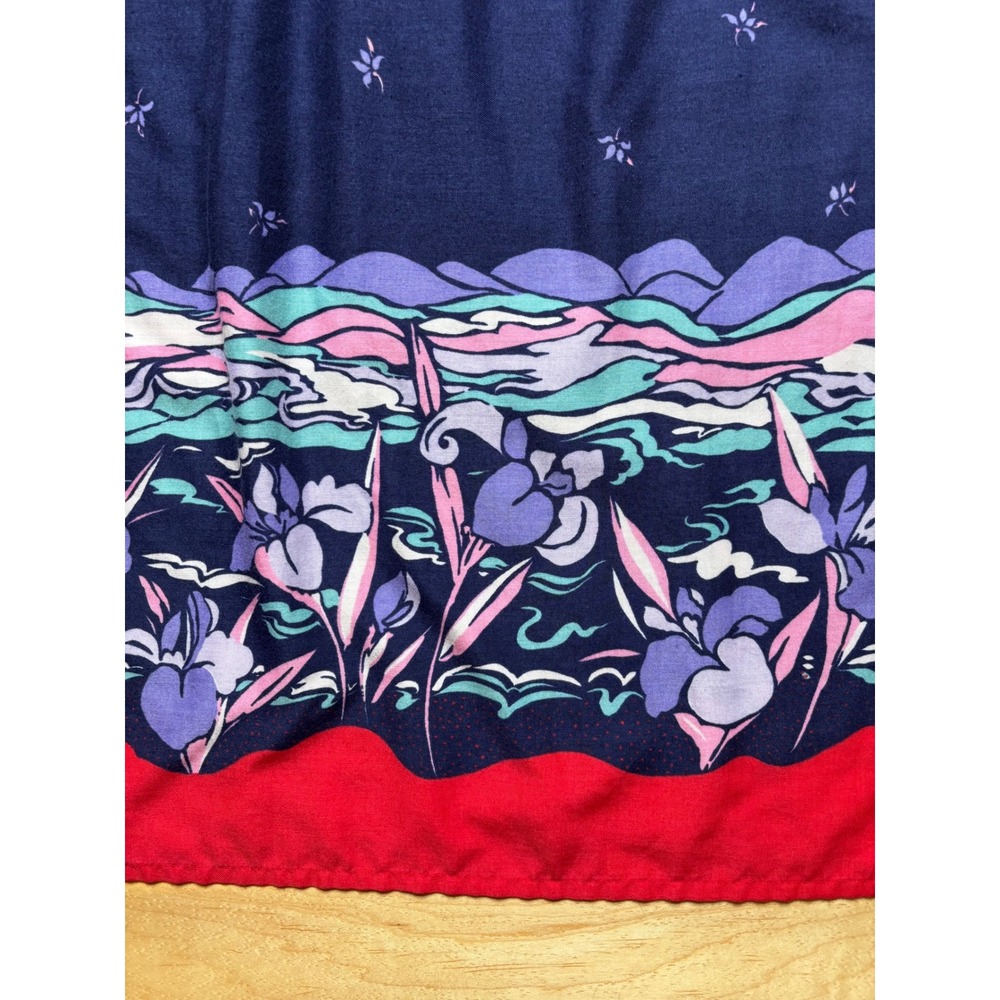 Robbie Bee Dress Womens Petite L Navy Blue Floral Border Print Puff Sleeve - Picture 5 of 13